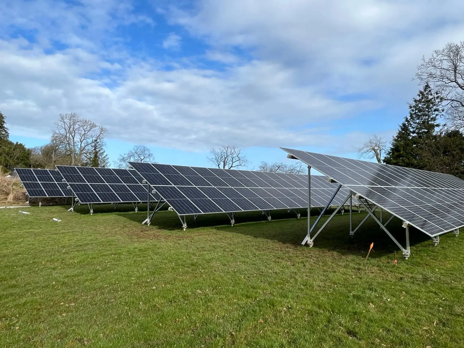 Solar panel array installation secured with MW Ground Screw foundations